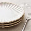 6er-Set Premium Porzellan Speiseteller Ø26 cm – Elegantes Wellendesign mit edlem Goldrand Produktbild-Vorschau