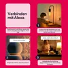 Collage of four images showing instructions on how to connect a smart lamp to Alexa. Produktbild-Vorschau