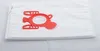 A white vacuum cleaner bag with a red plastic fitting. Produktbild-Vorschau