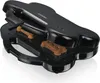A black dog treat maker in the shape of a guitar, with two bone-shaped treats inside. Produktbild-Vorschau