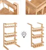 Collage showing different views and assembly options of a wooden shelf unit. Produktbild-Vorschau