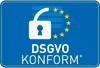 A blue badge with a white open padlock and the European Union stars, along with text indicating compliance. Voir les images du produit