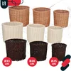 Multiple woven baskets of varying sizes and colors are displayed against a blueprint-style background. Produktbild-Vorschau