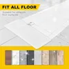 A mop pad is shown on a tiled floor, with examples of various floor surfaces displayed at the bottom of the image. Produktbild-Vorschau