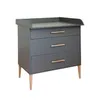 A dark gray changing table with three drawers and wooden legs, shown against a white background. Produktbild-Vorschau