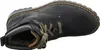 A top-down view of a black leather boot with brown laces and stitching. Voir les images du produit