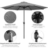 A gray patio umbrella with various close-up shots highlighting its features. Produktbild-Vorschau