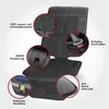 A black car seat protector with various features highlighted by circular callouts and text. Produktbild-Vorschau