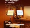 Two LED light panels are shown in a room setting, one set to 2800K and the other to 6500K, demonstrating adjustable color temperature. Produktbild-Vorschau