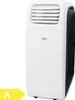 A portable air conditioner with an energy efficiency label in the foreground. Produktbild-Vorschau