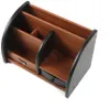 A wooden desk organizer with multiple compartments and a small drawer. Podgląd zdjęcia produktu