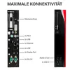 The rear and side views of a mini PC are shown, with labels indicating the various ports and connections. Produktbild-Vorschau