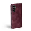 A burgundy flip cover phone case is shown from the side against a white background. Produktbild-Vorschau