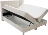 A beige boxspring bed with the mattress lifted to reveal storage compartments underneath. Produktbild-Vorschau