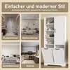 Collage showing a white storage cabinet with laundry baskets, and lifestyle images of a bathroom, living room, bedroom, and kitchen. Podgląd zdjęcia produktu