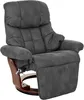 A dark gray recliner chair with a wooden base is shown against a white background. Produktbild-Vorschau
