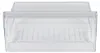 A clear, front-facing view of a transparent plastic drawer, likely for a refrigerator. Produktbild-Vorschau