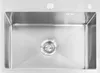 A top-down view of a stainless steel sink with a drain and faucet holes. Podgląd zdjęcia produktu