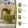 A green swivel armchair is shown in a room with a cabinet in the background. Multiple smaller images of the chair from different angles are displayed on the right side with German text labels. Produktbild-Vorschau