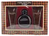 Halston Z-14 Geschenkset mit Duschgel, Eau de Cologne und Aftershave-Balsam in brauner Verpackung mit rot-schwarzem Hahnentritt-Muster. Produktbild-Vorschau