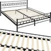 A black metal bed frame with a wooden slat mattress support is shown from a slightly elevated diagonal angle. A close-up view of the wooden slats is shown below the main image. Náhled obrázku produktu
