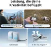 Collage of four images showcasing drone features: a person flying a drone, a drone controlled by a phone, a charging station, and a drone in flight. Produktbild-Vorschau