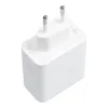 A white USB-C charger with two prongs for a European outlet. Voir les images du produit