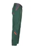 A side view of a pair of green work pants with orange and gray accents. Produktbild-Vorschau
