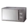 A silver and gray microwave oven with a glass door and two control knobs on the right side, set against a white background. Produktbild-Vorschau