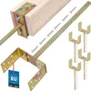 A set of metal post anchors and related hardware, including a wooden post, displayed against a white background. Produktbild-Vorschau