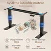 Collage showcasing a standing desk frame with diagrams and feature callouts. Voir les images du produit