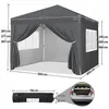 A diagram showing the dimensions of a dark gray pop-up tent, with a folded tent and a car trunk shown in smaller inset images. Produktbild-Vorschau