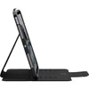 A black tablet case with a tablet inserted and propped up by a stand. Produktbild-Vorschau