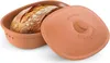 A terracotta bread pot with a loaf of bread inside, shown with the lid open. Produktbild-Vorschau
