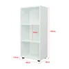 A white three-shelf bookcase with dimensions indicated by red lines and text. Náhled obrázku produktu