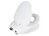 A white toilet seat with an integrated child seat, shown from a diagonal angle against a white background. Produktbild-Vorschau