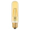 A close-up studio shot of a single filament LED light bulb with a gold base and a clear, amber-tinted glass tube. Anteprima dell’immagine prodotto
