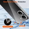 A clear phone case is shown on a background of broken glass, illustrating its protective qualities. Podgląd zdjęcia produktu