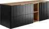 A modern black and wood sideboard with fluted doors and open shelving. Anteprima dell’immagine prodotto