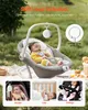 A baby sleeping in a bouncer outdoors, with smaller inset images showing the product in a stroller, crib, and outdoors. Produktbild-Vorschau