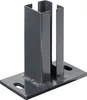 A gray metal post holder with a flat base and two vertical slots. Produktbild-Vorschau