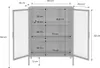 A diagram showing the dimensions of a cabinet with two glass doors. Produktbild-Vorschau