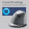 A gray vertical mouse is shown with a graphic illustrating its DPI settings. Produktbild-Vorschau
