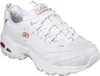 A white Skechers D-Lites sneaker with rose gold accents. Voir les images du produit