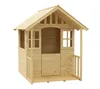 A wooden playhouse for children, shown in a studio setting against a white background. Produktbild-Vorschau