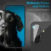 A close-up of a smartphone camera lens protector with marketing text overlayed. Produktbild-Vorschau