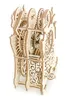 A wooden model of a grandfather clock with visible gears and intricate carvings, set against a white background. Voir les images du produit