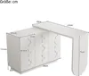 A white corner desk with dimensions indicated by text overlays. Produktbild-Vorschau
