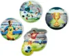 A collage of four round and irregularly shaped images, each depicting a soccer-themed scene with players, a soccer ball, and a trophy. The images are presented on a white background. Produktbild-Vorschau