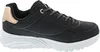 A side view of a black sneaker with white soles and rose gold accents. Voir les images du produit